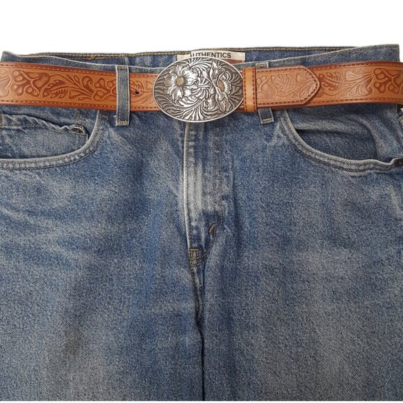Western Sunflower Buckle w. Tooled Floral Belt